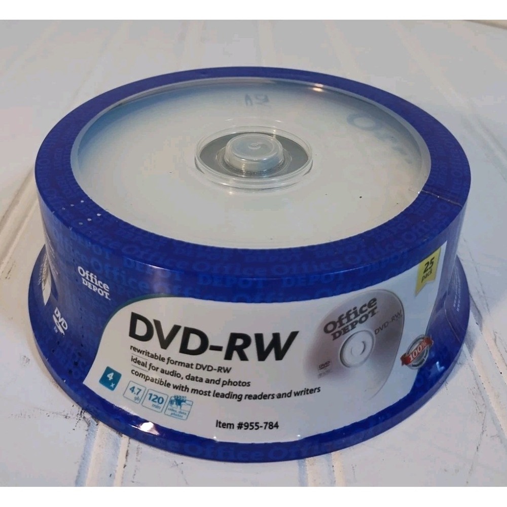 New Office Depot DVD+RW Blank 25 Pack Discs Sealed NEW - 4.7 GB * 120 min ✅✅